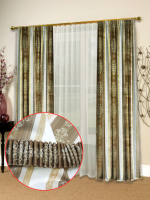 Комплект штор жаккард, полосатый цв.желто/коричневый 200см х 270 см 