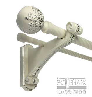 Карниз двухрядный "ФАРФОР Зефир Гармония" D28/19 мм, серебро на молочном глянце